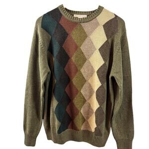 Vintage Geoffrey Beene Argyle Neutrals Sweater Pullover Cotton Men Med Heritage
